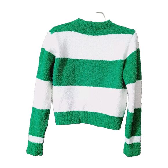 Merry Christmas by Poof Sweater Sz Medium Green White Sparkle Kitty Hat Bell NWT - Picture 2 of 16